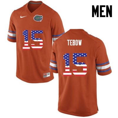 Men's Florida Gators #15 Tim Tebow NCAA Nike Orange USA Flag Fashion Authentic Stitched College Football Jersey WQF7562ZA